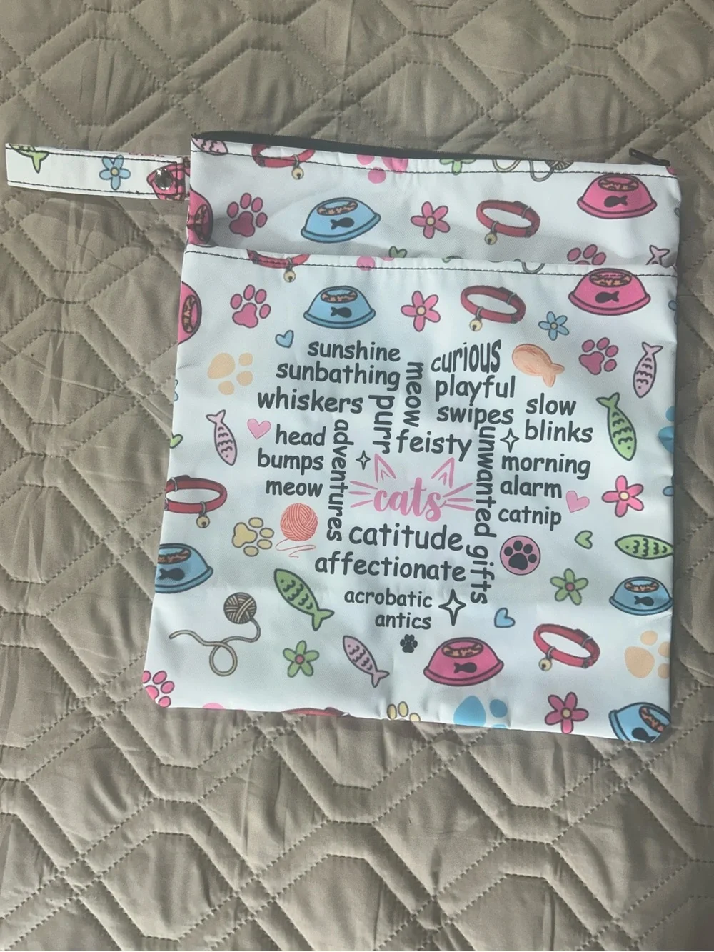 Cat Print Tablet Sleeve - White/Pink